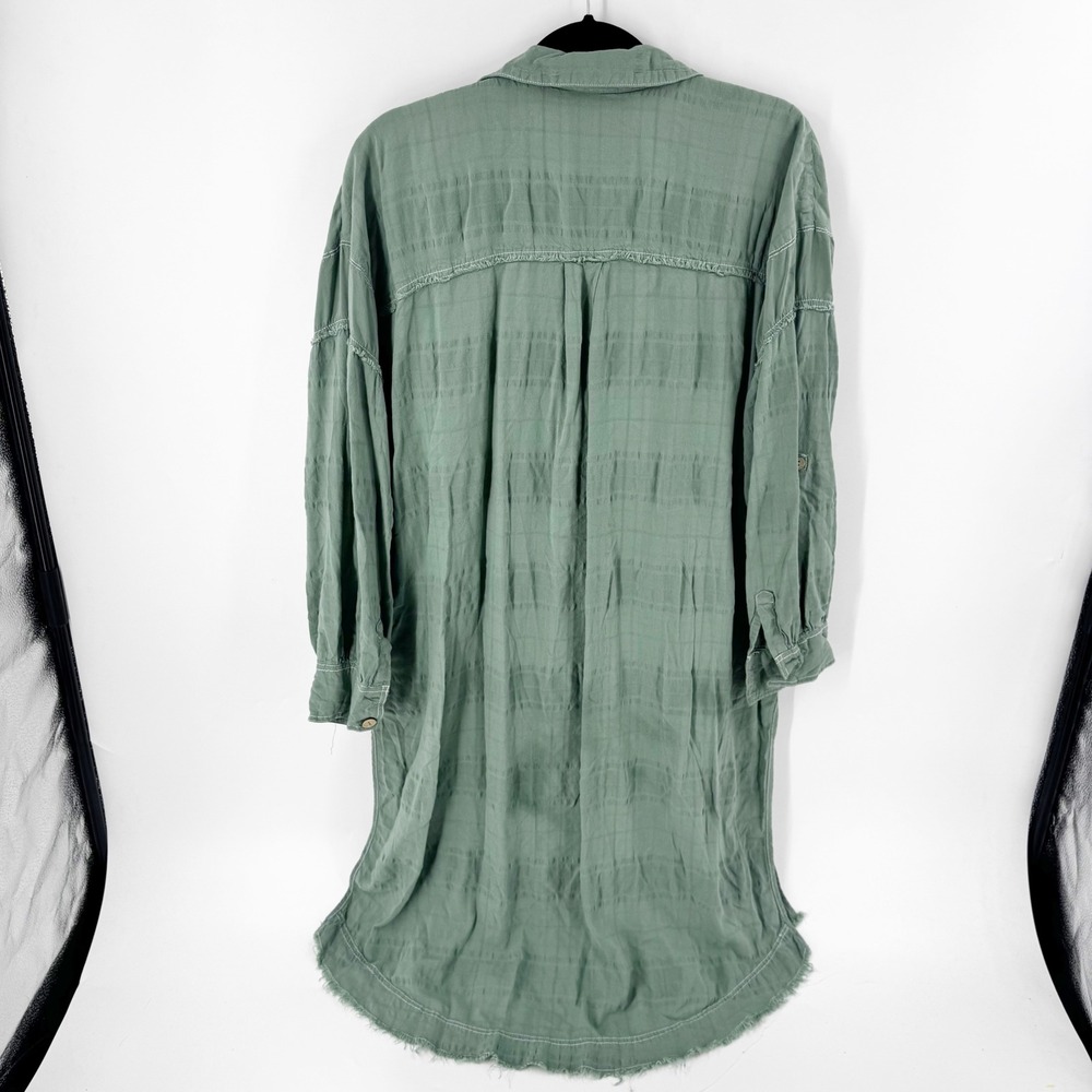 Free People We The Free Green Button Down Shirt Dress Raw Hem Pockets Medium - Picture 7 of 11